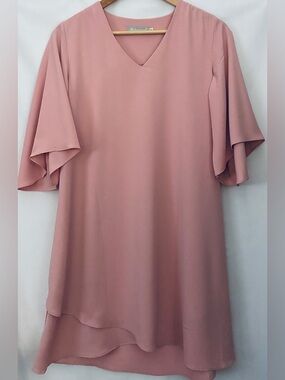V-Neck Flutter Sleeve Mini Dress in Dusty Rose